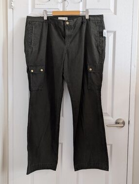 NWT  Cotton Cargo Pants Low Rise Boot-Cut Green Olive utility Gorpcore  Y2K - 18